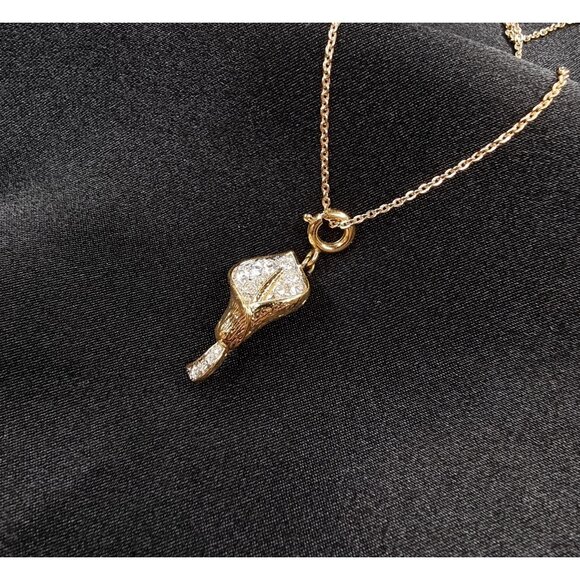 Vintage Nolan Miller Calla Lily Pendant Necklace With Gold-Tone Chain & Clear - Picture 3 of 5